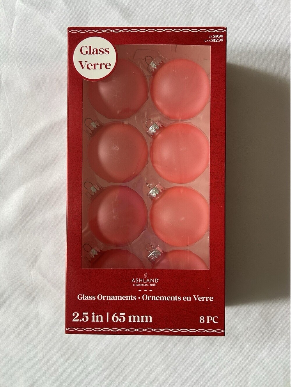 NIB 8 Ashland Pink Frosted Glass Christmas Ornaments Decorations Crafts